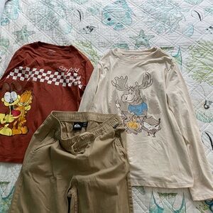 Kids M Quicksilver khakis 2 L 10-12 Graphic long sleeve tshirt lot